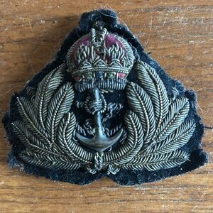 Vintage British Royal Navy WWI Petty Officer Cloth Bouillon Cap Badge ONLY